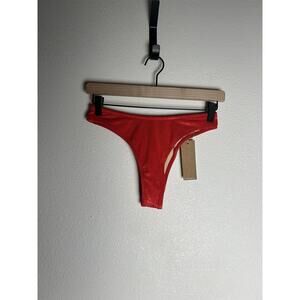 NWT TAN+LINES SWIM By Sivan Ayla Red Thong High Rise Bikini Bottom Size Small